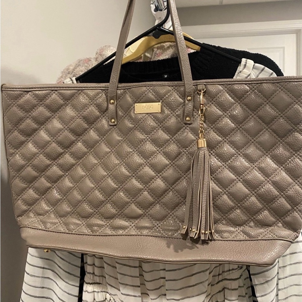 Beige Quilted Tote Bag